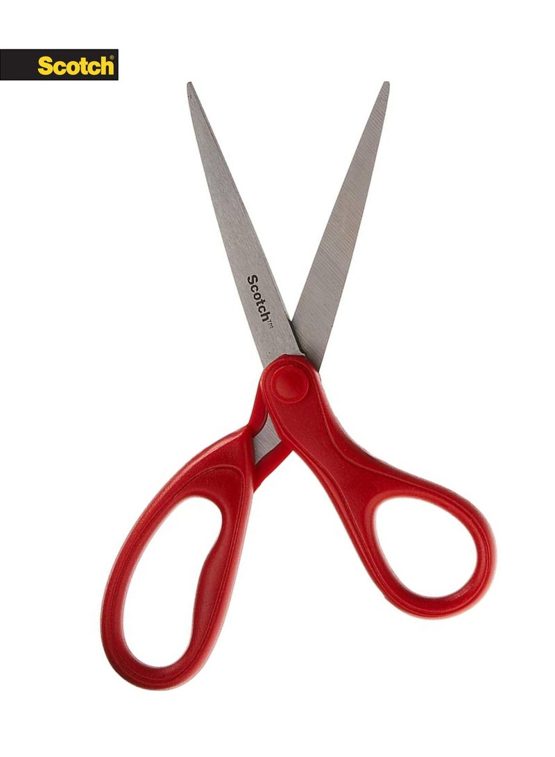 سكوتش مقص 7 بوصة للمنزل والمكتب – شفرات ستانلس ستيل، مقبض لليد اليمنى واليسرى، أحمر - Image 2